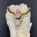 Macro shot of boho bull skull pendant with gold horns and pink crystal stone detail - Light Pink Druzy Style (No. 3)