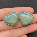 Pendentifs cœur en pierre impériale bleu-vert avec bordure dorée pour bijoux DIY - Style 13