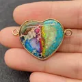 Colorful heart-shaped imperial stone connector with gold frame for DIY jewelry - 24x35mm / Style 4 (1008-T210818005)