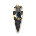 Pendentif pointe de flèche en pierre naturelle avec cristal druzy bleu et doré - Noir Mat-Druse Bleu Foncé (N° 7) / 28x73mm