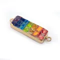 Rainbow rectangle turquoise stone connector with gold plating and double rings - Rectangle