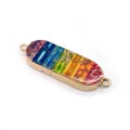 Rainbow striped stone oval connector with gold plated metal border for DIY jewelry - Oval