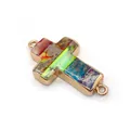Colorful natural stone cross connector with gold-plated frame for DIY jewelry - Cross