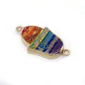 Rainbow natural stone Hamsa connector with gold-plated edges and double jump rings - Hand Shape