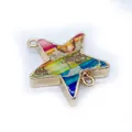 Star-shaped colorful natural stone connector pendant with gold plated edges and double loops - Pentagram