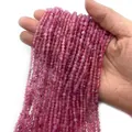 Faceted pink natural stone round beads for DIY jewelry making in 2-3mm strands - 4mm / Strawberry Quartz