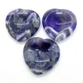 Pierres de cœur en améthyste polie avec texture rayée violette naturelle lot de 3 - Améthyste (N° 2)