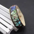 Detail view of Bohemian leather bracelet with colorful natural stones and metal rivets - Ethnic Multicolor Mixed Stone Style (No. 15)