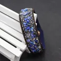 Handcrafted vintage wide bracelet with deep blue natural stones and gold braided edges - Dark Blue Base Lapis Colored Crushed Stones (#7)