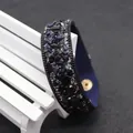 Wide cuff bracelet with dark blue crushed stones and gold magnetic snap closure - Dark Blue Matte Stone Style (No. 9)
