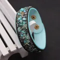Light blue leather bracelet with turquoise stones and rhinestone inlay detail - Turquoise Green Crushed Stone Style (No. 4)