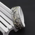 Dalmatian jasper stone bracelet with rhinestones on white leather with silver trim - Black and White Dalmation Stone Style (No. 20)