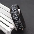 Black wide bangle featuring natural crushed stone inlay and golden bead chain details - Gray Black Veined Stone Style (No. 12)