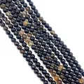 Polished black dragon vein agate loose round beads with smooth glossy finish - Black (No.16)