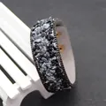 Wide natural stone bracelet with black and grey gravel, gold chain edges and snap button - Black and White Stone Black Base Style (No. 19)