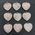 Nine rose quartz heart pendants with silver metal loops on black grid background - Small Style / Pink