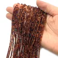 Deep red faceted 2-3mm garnet stone beads on orange thread for DIY jewelry making - Orange Garnet