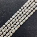 Macro detail of natural freshwater rice pearls with soft luster for DIY jewelry making - 7-8mm / White