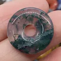 Natural moss agate donut pendant with green moss inclusions and 5mm hole for DIY jewelry - Moss Agate