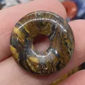 Natural tiger eye stone donut pendant with polished finish for DIY jewelry crafting - Blue Tiger Eye (No.7)