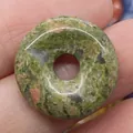 Unakite stone donut pendant with green and pink patterns for DIY jewelry making - Unakite