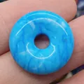 Blue natural stone donut pendant bead with unique marble texture for DIY jewelry making - Blue Veined Turquoise (No.22)
