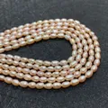 Macro detail of natural pink freshwater rice-shaped pearls showing smooth luster and texture - 2-3mm / Pink