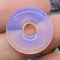 Opal glass donut pendant with iridescent blue and purple tints for DIY jewelry - Opal