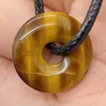 Pendentif en pierre œil de tigre avec motifs marron et cordon tressé noir élégant - Œil de tigre