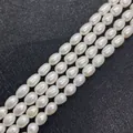 Macro shot of oval white freshwater pearls on a black textured background for jewelry DIY - 4-5mm / White