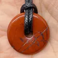 Polished natural red jasper stone donut pendant on adjustable black braided cord necklace - Red Jasper (5)