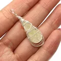 Handmade wire-wrapped teardrop pendant with translucent yellow crystal stone - 11x40mm / Teardrop Shape (No. 1)