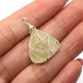 Handcrafted silver wire-wrapped pendant with an irregular natural yellow crystal stone - 20x32mm / Irregular Shape (No. 2)