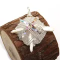 Baroque pearl and white crystal cluster pendant with silver wire wrap craftsmanship - White (No. 1)