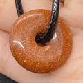 Pendentif anneau en pierre de sable doré étincelant avec un cordon noir tressé - Pierre de Sable d'Or
