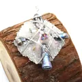Handcrafted white crystal cluster pendant with baroque pearls and silver wire wrapping - Iridescent (No.2)