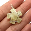 Handmade silver wire wrapped hexagram pendant featuring natural light yellow stone chips - 22x29mm