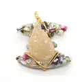 Handmade gold wire-wrapped pendant with natural yellow crystal and colorful shell inlay - No. 2 (Light Yellow Cluster)