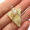 Handmade teardrop natural yellow crystal pendant wrapped in silver wire jewelry - 21x35mm