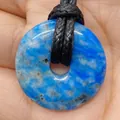 Blue natural stone doughnut pendant with black cord on hand for jewelry DIY - Blue Mottle Stone (No.17)