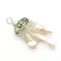 Green baroque pearl and raw crystal pendant wrapped in silver wire for DIY jewelry - Deep Green Baroque Pearl White Crystal Wire Wrapped Style / Green (No. 1)