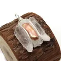 Handmade wire wrapped pendant with irregular clear quartz crystal and baroque pearl - No.2 Pink Purple Pearl Style