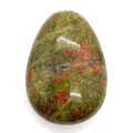 Pietra di Unakite lucida a forma di uovo con motivi minerali naturali verdi e rosa - 27x38mm / Unakite