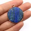 Lapis lazuli round stone pendant with gold edge and deep blue natural patterns - Lapis Lazuli