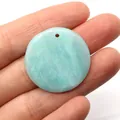 Flat round light blue amazonite natural stone pendant with white marble texture - Amazonite Style (No. 4)