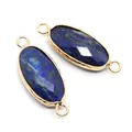 Lapis lazuli faceted oval connectors with double gold loops for jewelry making - 11x30mm / Lapis Lazuli