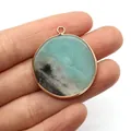 Ciondolo tondo in pietra naturale amazzonite con bordo dorato per collane fai da te - Amazonite / 30mm, 8g
