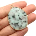 Natural malachite drop pendant with gold metallic edging and unique spotted stone textures - Single Pendant (No Chain) / Blue Green Mottled Stone