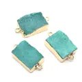 Blue-green natural crystal rectangular connector with gold plated edges for jewelry DIY - Blue Gold