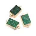 Deep green rectangle druzy stone connector with gold plated edges for DIY jewelry - Green